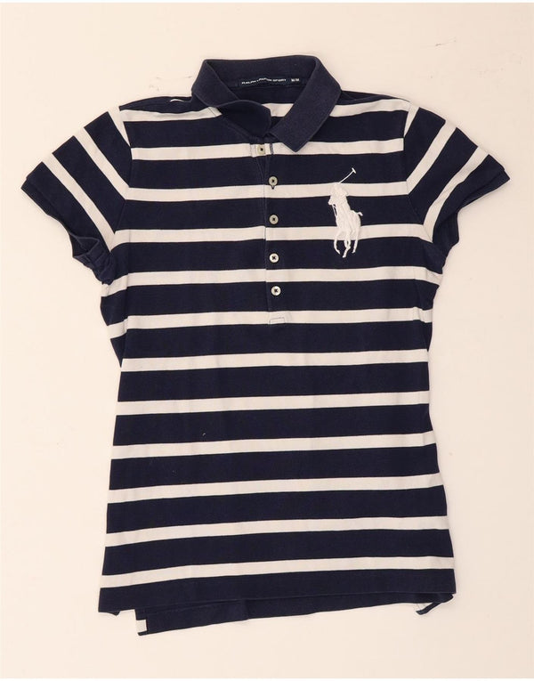 Polo da donna Ralph Lauren UK 12 cotone a righe blu navy medio