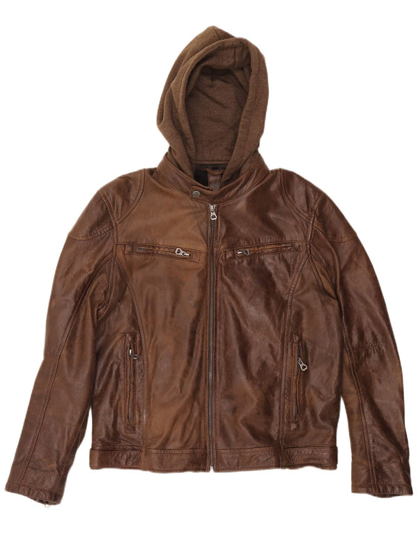 Giacca in pelle con cappuccio oversize da donna GIPSY UK 20 2XL Pelle marrone