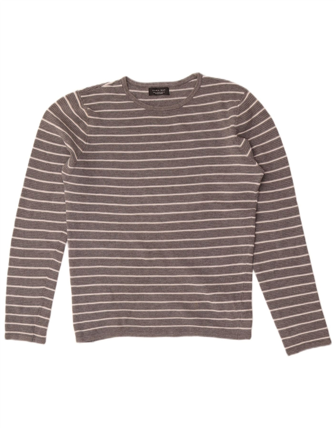 Top Zara da uomo a maniche lunghe in cotone a righe grigio medio