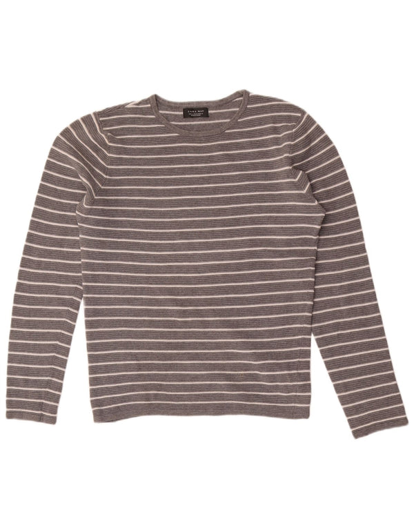 Top Zara da uomo a maniche lunghe in cotone a righe grigio medio