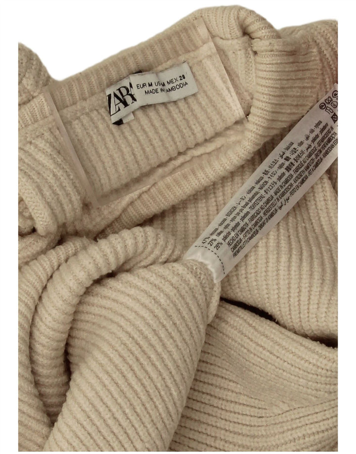 Maglione corto a collo alto da donna Zara UK 14 Viscosa bianco sporco medio