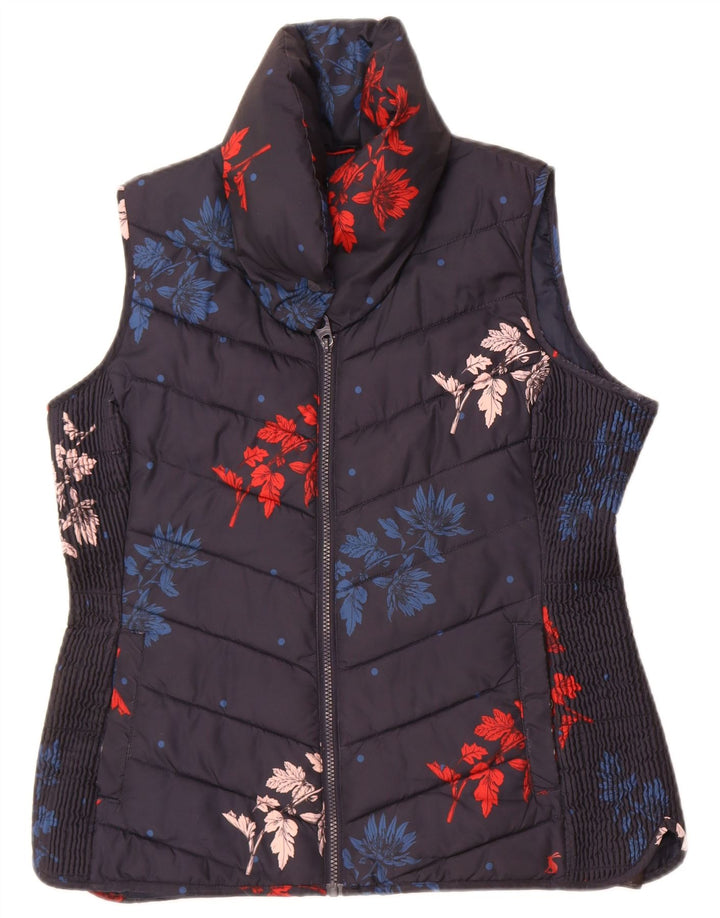 Gilet imbottito da donna Joules UK 14 grande poliestere floreale blu navy