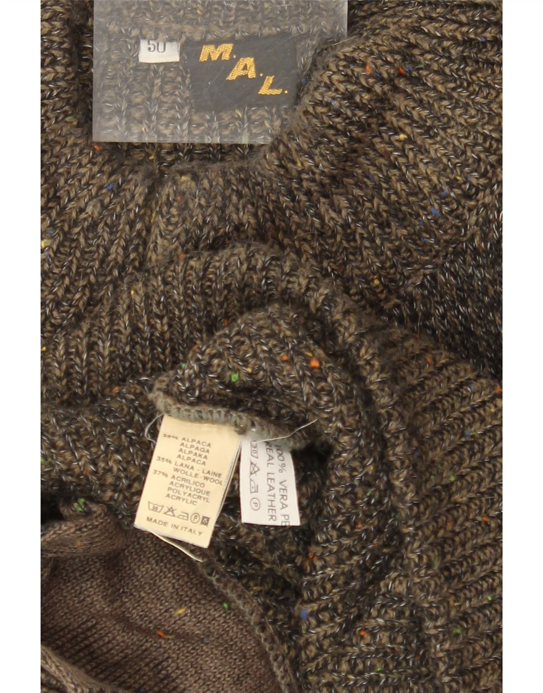 Maglione cardigan da uomo ampio VINTAGE IT 50 medio kaki screziato