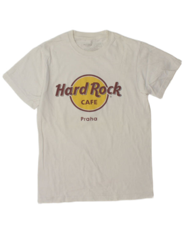T-shirt grafica da uomo Praha Hard Rock Cafe, piccola, in cotone bianco