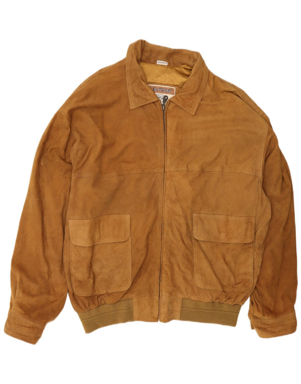 Vintage Mens Suede Bomber Jacket IT 56 3XL Brown Leather