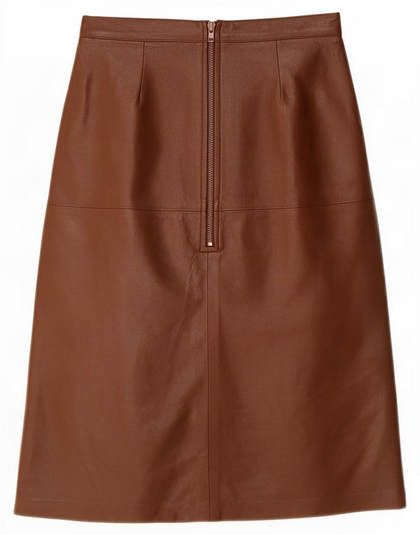 Gonna in pelle a vita alta da donna vintage media W26 marrone