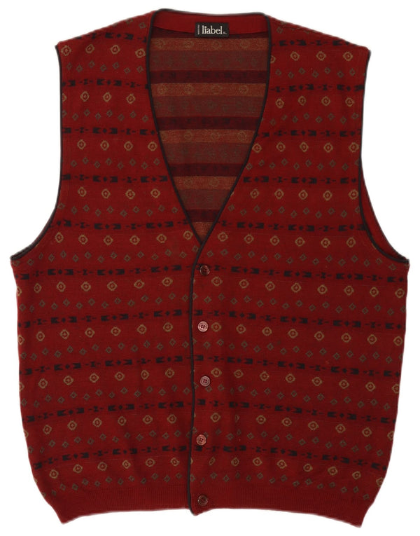Maglione cardigan senza maniche da uomo Liabel XL lana geometrica bordeaux