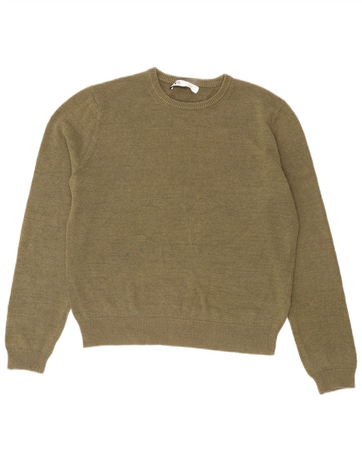 Maglione maglione girocollo da donna Zara UK 14 cotone kaki medio