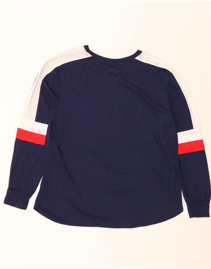 FILA Womens Graphic Top Long Sleeve UK 10 Small Navy Blue Colourblock Vintage Fila and Second-Hand Fila from Messina Hembry 