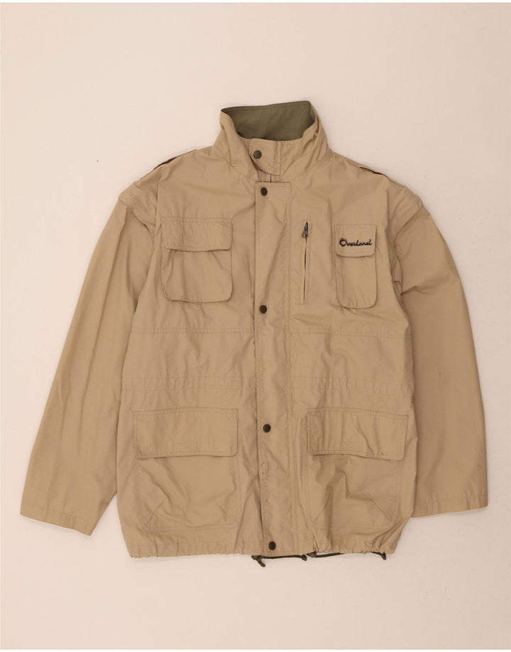 OVERLAND Mens Utility Jacket UK 40 Large Beige Polyester Vintage Overland and Second-Hand Overland from Messina Hembry 