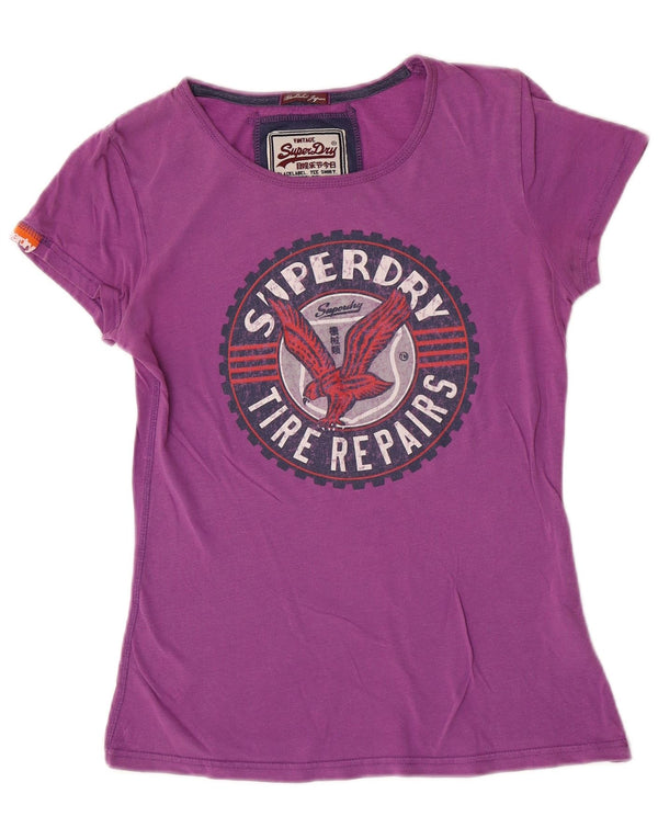 T-shirt grafica da donna Superdry Top UK 12 cotone viola medio