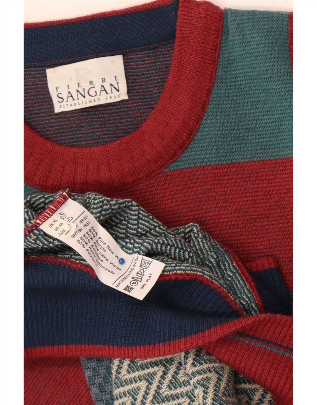 Maglione maglione girocollo da uomo Pierre Sangan XL multicolore a blocchi di colore
