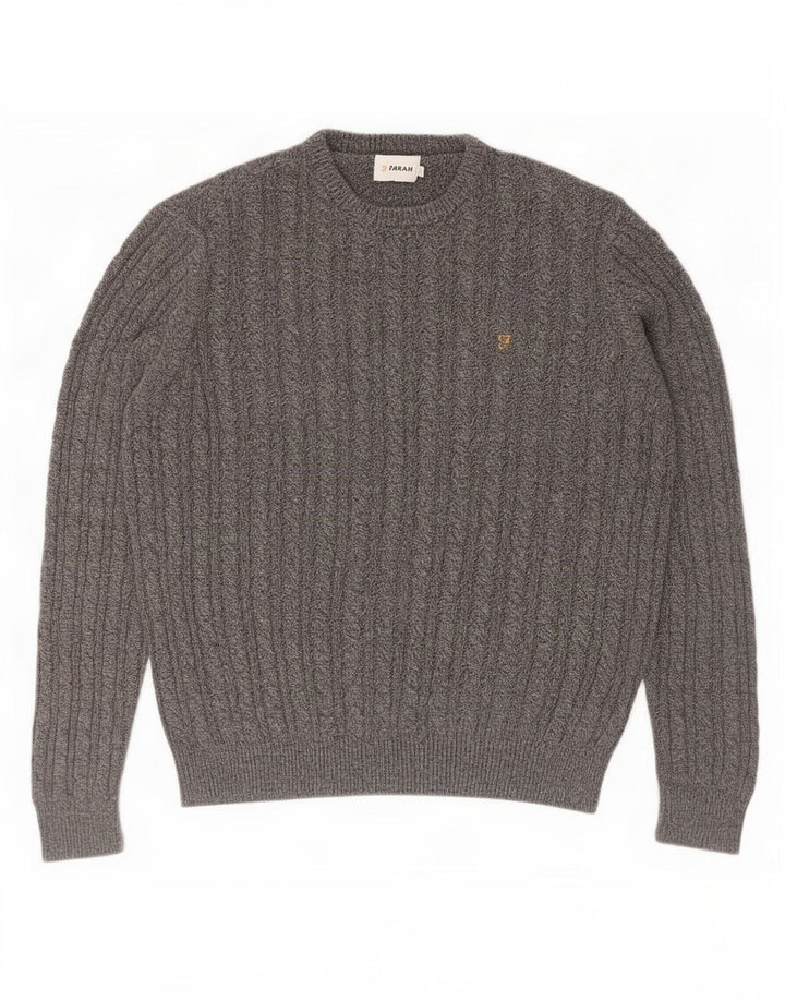 Maglione maglione girocollo da uomo Farah grande cotone grigio
