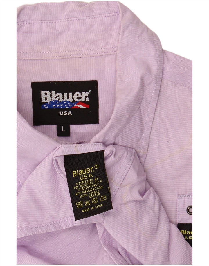 Camicia Blauer Uomo Manica Corta Militare Large Cotone Lilla