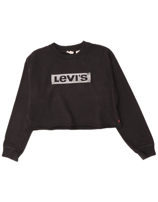 Levi's Donna Felpa Oversize con Grafica Maglione UK 10 Piccolo Cotone Nero