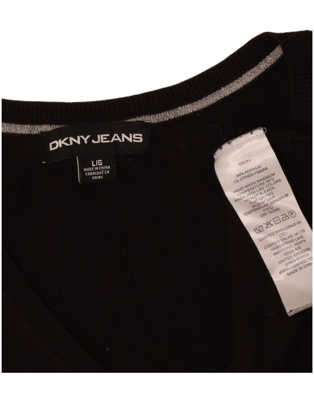 Maglione da donna Dkny oversize con scollo a V grafico UK 16 grande nero