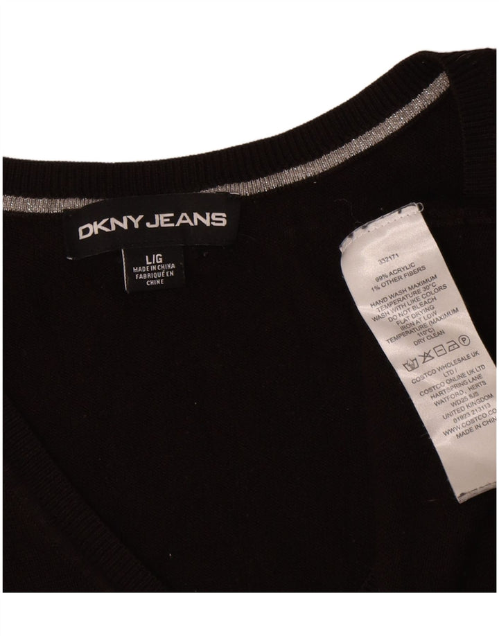 Maglione da donna Dkny oversize con scollo a V grafico UK 16 grande nero
