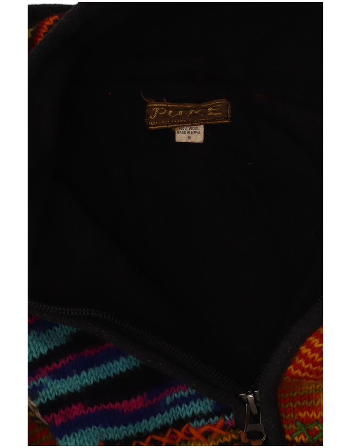 Maglione cardigan con cappuccio da donna VINTAGE UK 12 a righe multicolori medie