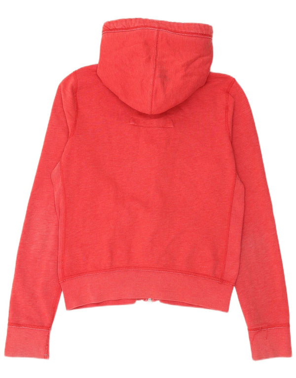 ABERCROMBIE & FITCH Maglione con cappuccio e zip grafica da donna UK 14 Large Rosso