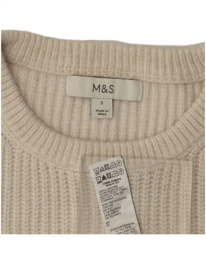 Maglione maglione girocollo da uomo Marks & Spencer piccolo poliestere bianco sporco