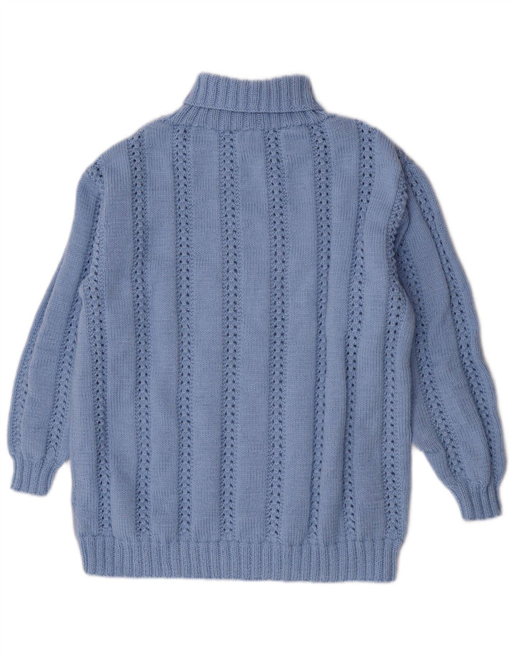 Maglione maglione vintage da donna con collo alto UK 14 grande blu