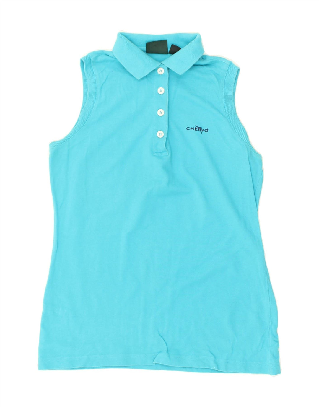 CHERVO Womens Sleeveless Polo Shirt UK 6 XS Turquoise Cotton | Vintage Chervo | Thrift | Second-Hand Chervo | Used Clothing | Messina Hembry 