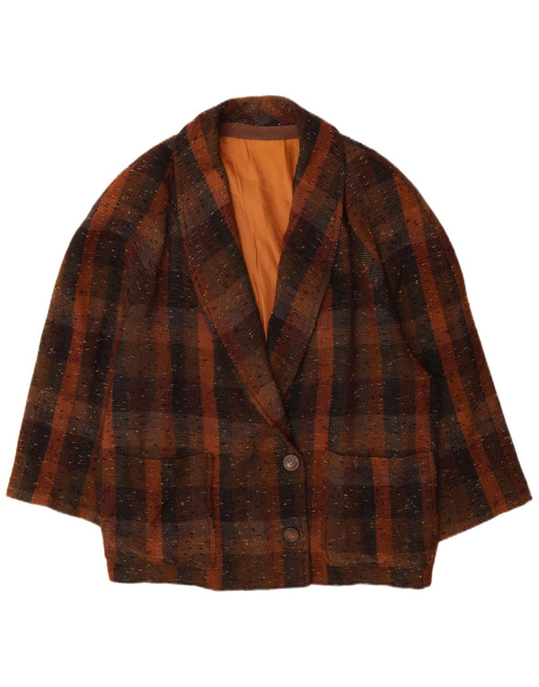 Giacca blazer vintage da donna a 2 bottoni UK 18 XL a quadri marroni