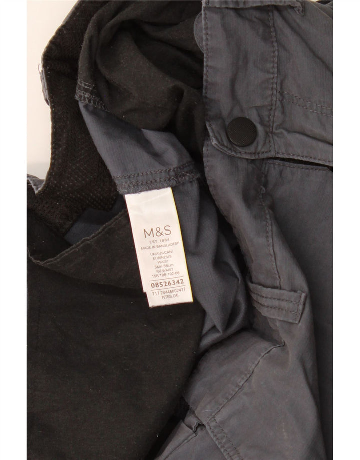 MARKS & SPENCER Pantaloncini cargo da uomo W34 Large Blu Navy in cotone
