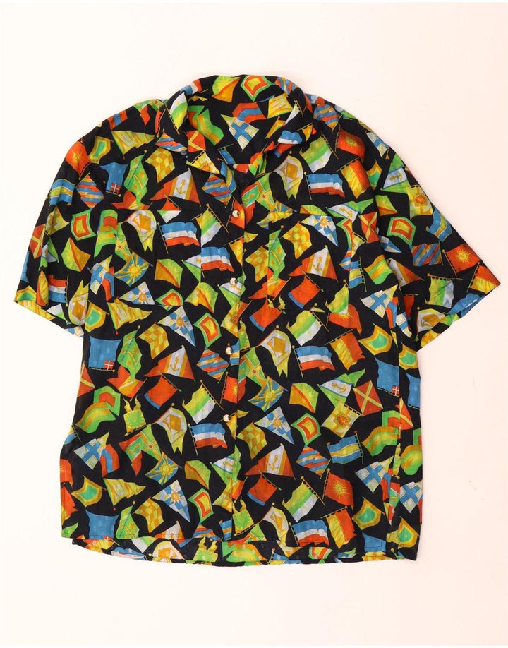 Camicetta camicia vintage da donna con motivo astratto UK 16 grande multicolore
