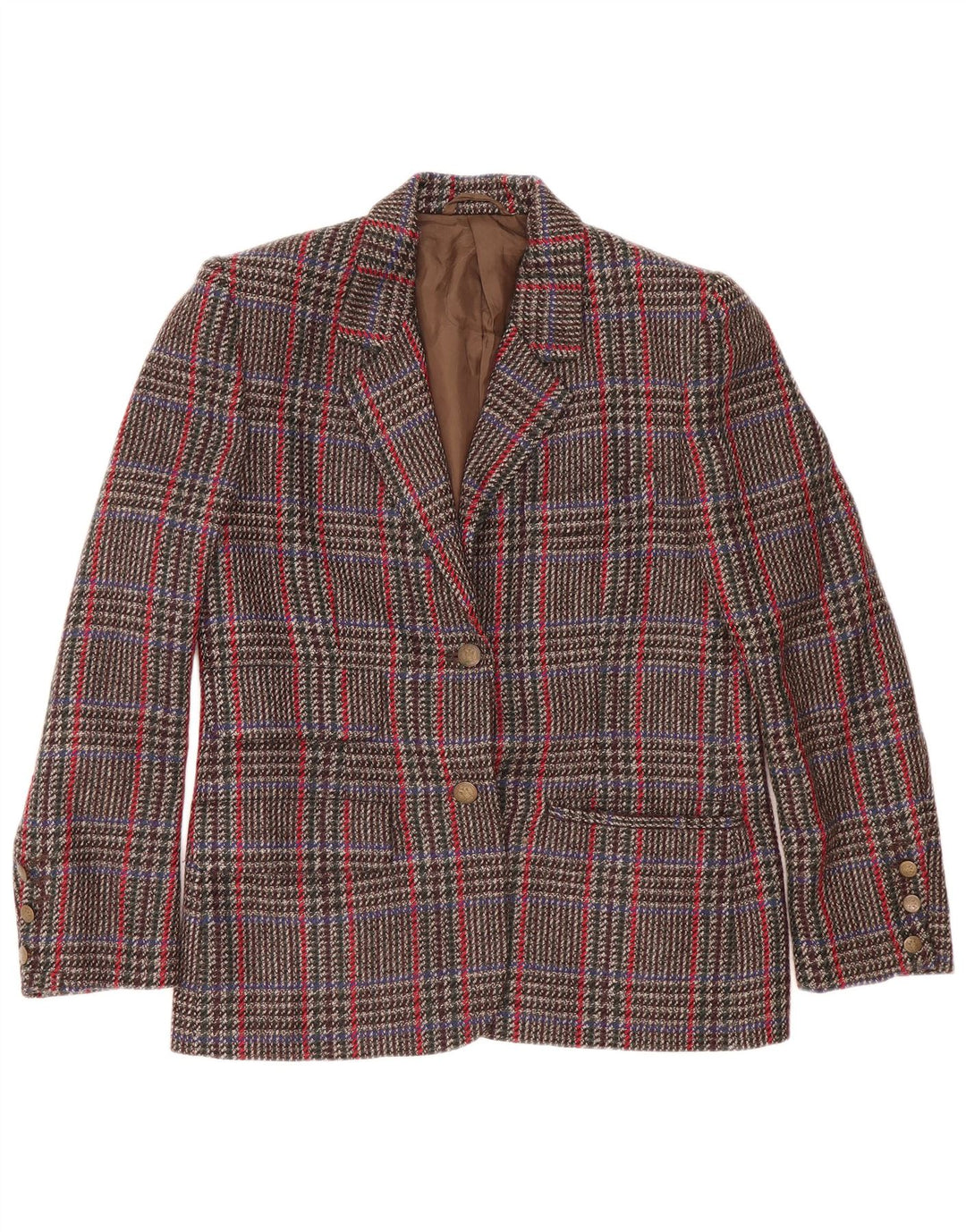 Giacca blazer vintage da donna a 2 bottoni IT 44 in lana pied de poule marrone medio