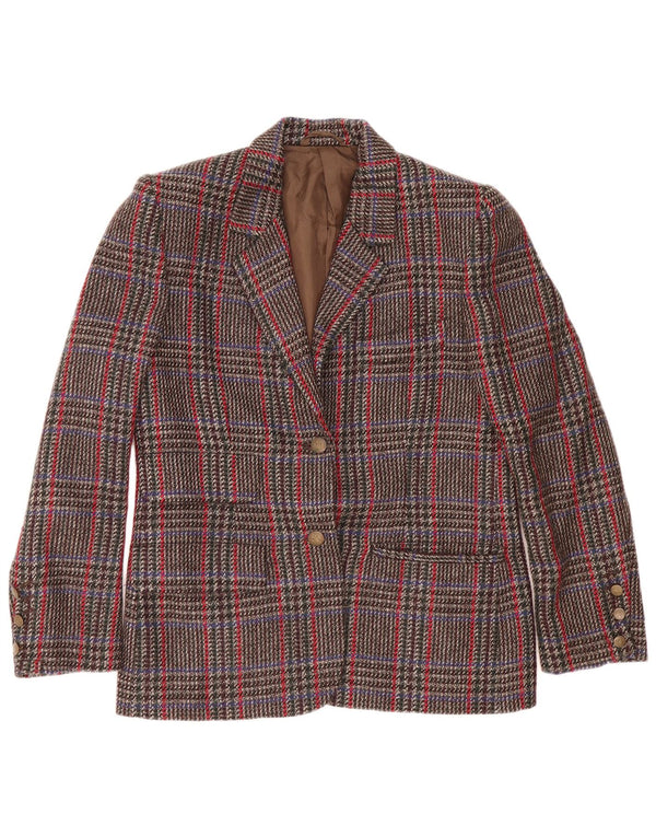 Giacca blazer vintage da donna a 2 bottoni IT 44 in lana pied de poule marrone medio