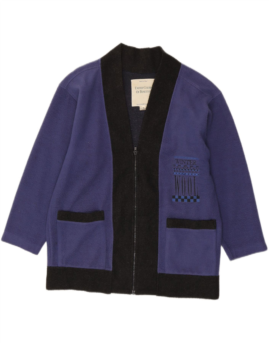 Maglione cardigan da uomo vestibilità ampia Benetton piccolo poliestere color block blu