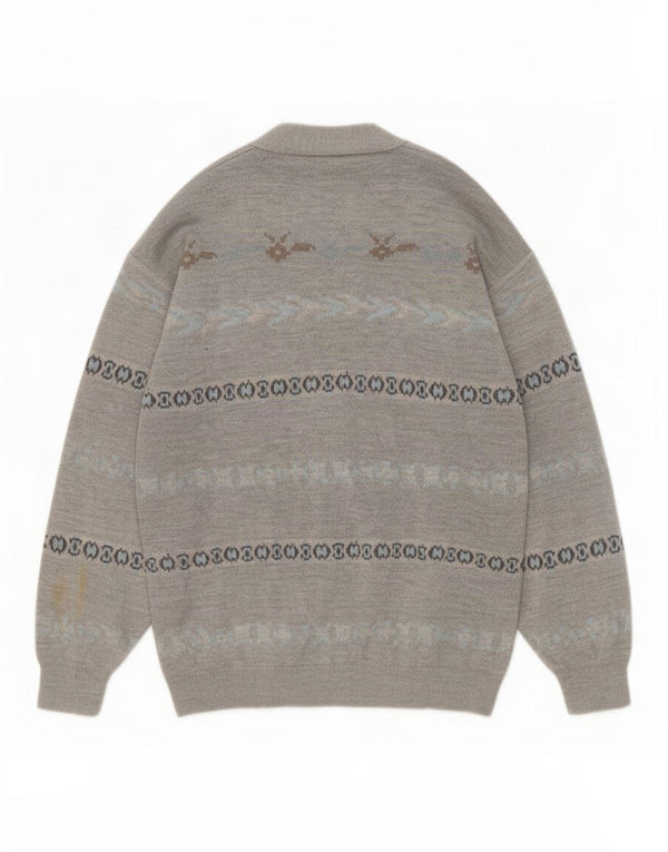 Maglione cardigan da uomo vintage XL in lana a righe grigie