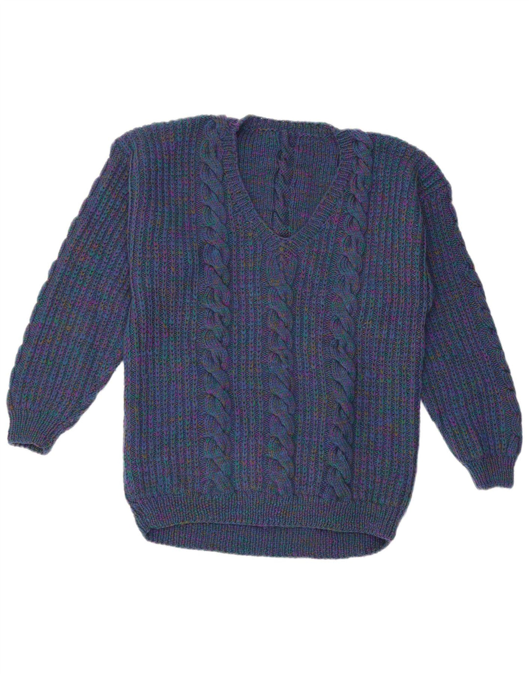 Maglione maglione con scollo a V da donna VINTAGE UK 14 grande blu navy screziato