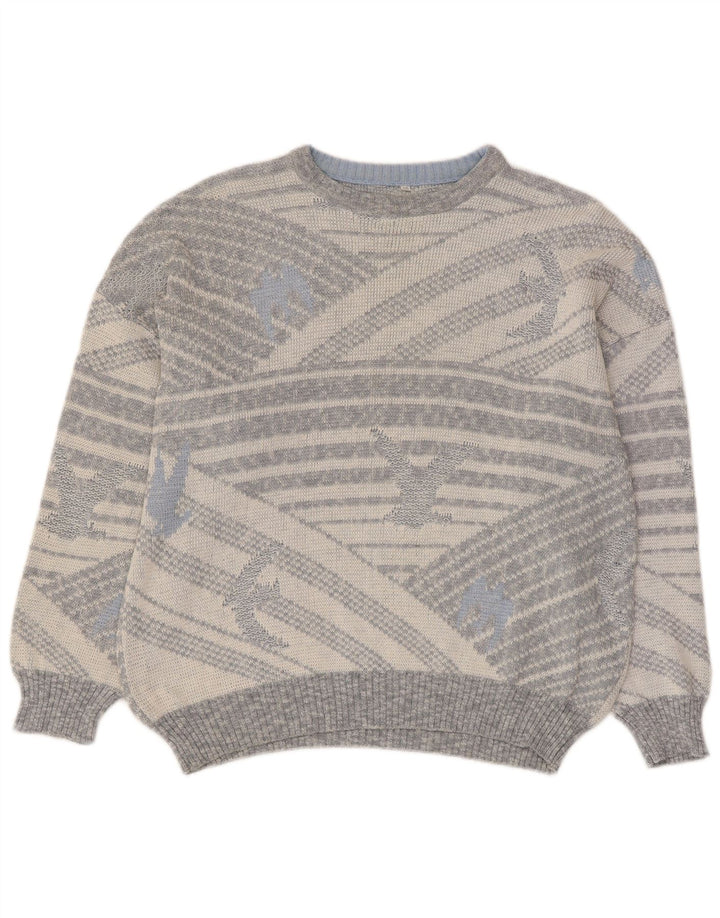 Maglione girocollo da uomo vintage IT 50 Grigio medio geometrico