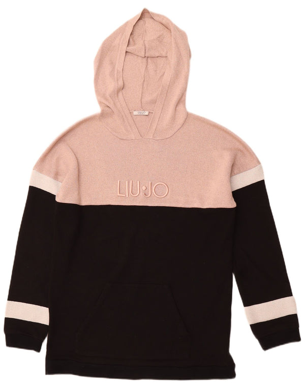 LIU JO Womens Graphic Hooded Jumper Sweater UK 16 Large Black Colourblock