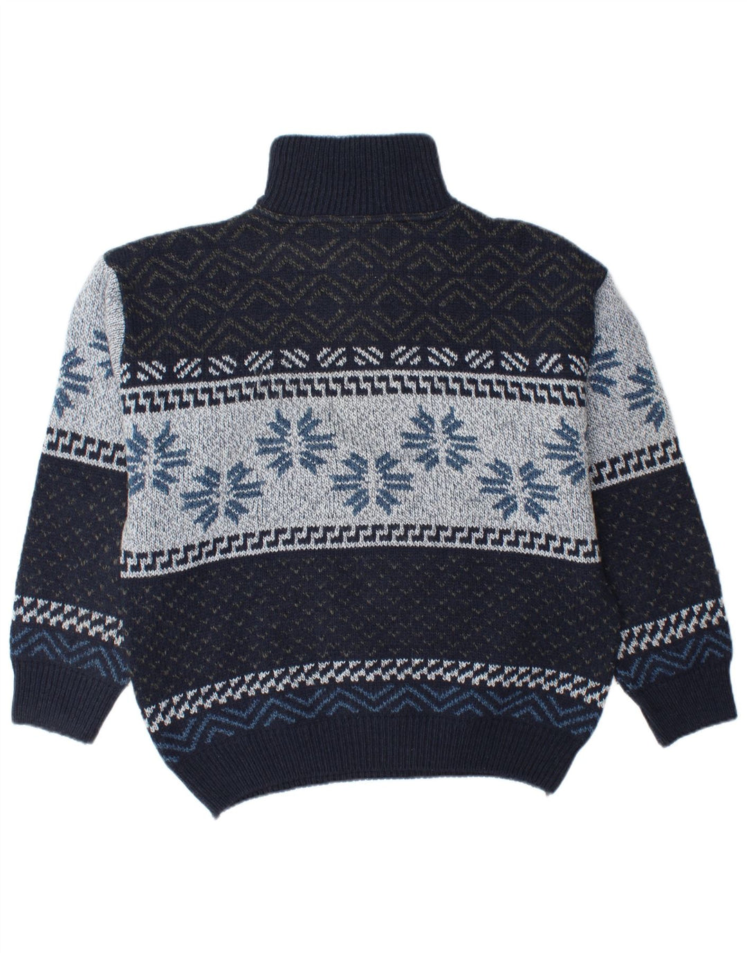CAMARGUE Maglione da uomo con collo con zip, blu navy medio, Fair Isle invernale