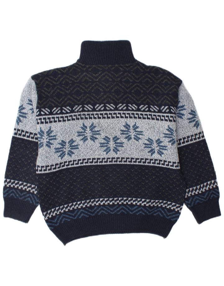 CAMARGUE Maglione da uomo con collo con zip, blu navy medio, Fair Isle invernale