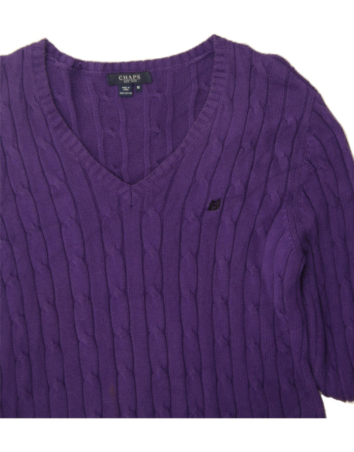 CHAPS Womens V-Neck Jumper Sweater UK 14 Medium Purple Cotton Vintage Chaps and Second-Hand Chaps from Messina Hembry 