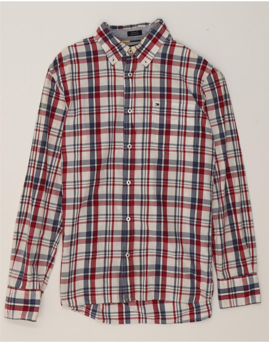 TOMMY HILFIGER Mens Coupe Ajustee Custom Fit Shirt Medium Red Check Cotton Vintage Tommy Hilfiger and Second-Hand Tommy Hilfiger from Messina Hembry 
