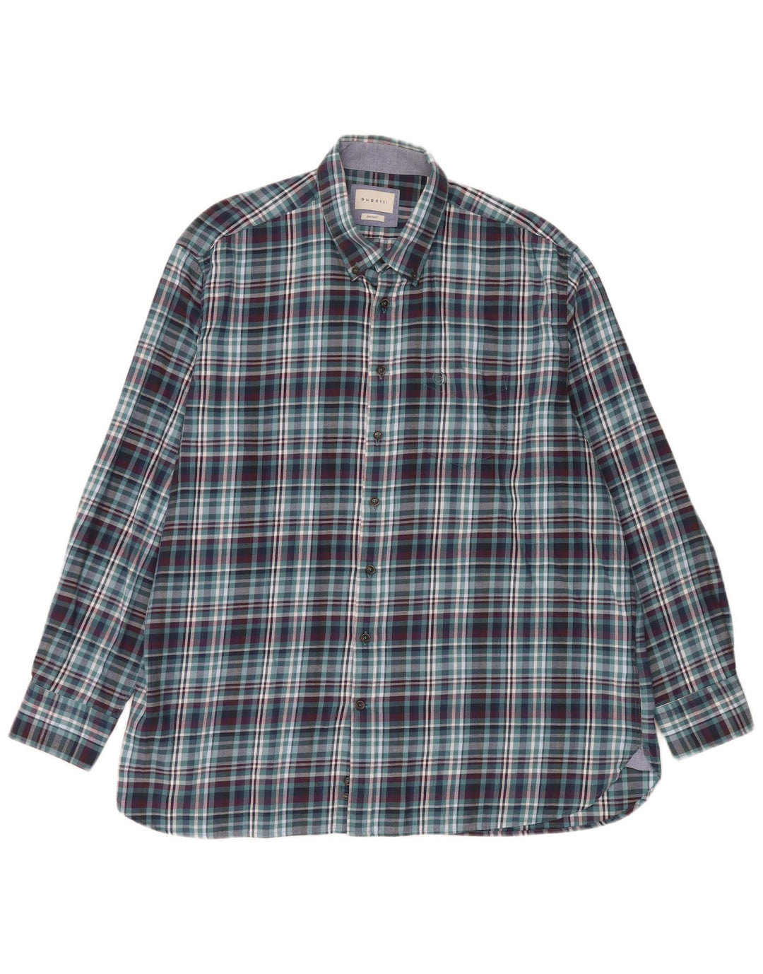 Bugatti Camicia da uomo in flanella Taglia 45/46 2XL Cotone a quadri blu