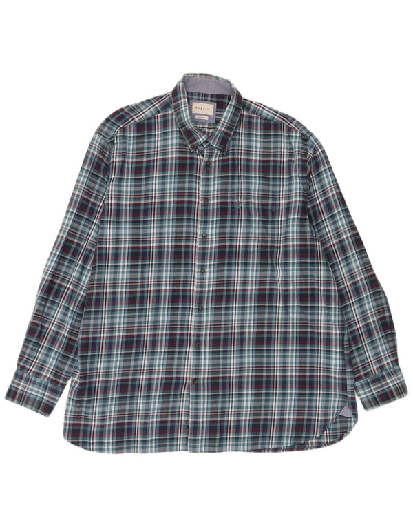 Bugatti Camicia da uomo in flanella Taglia 45/46 2XL Cotone a quadri blu