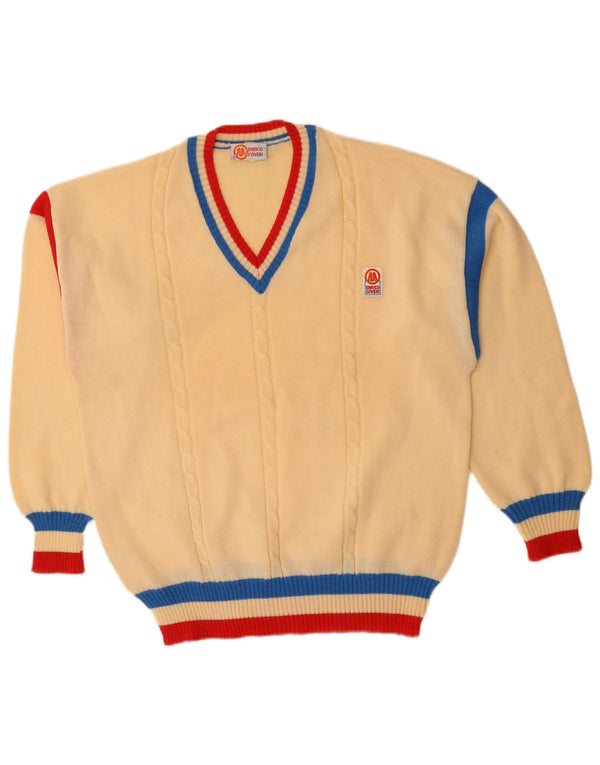 Maglione da uomo con scollo a V Enrico Coveri UK 40 Medium Off White Colourblock