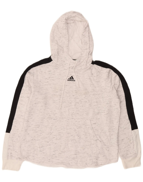 Felpa con cappuccio da donna Adidas UK 16/18 grande cotone chiazzato bianco