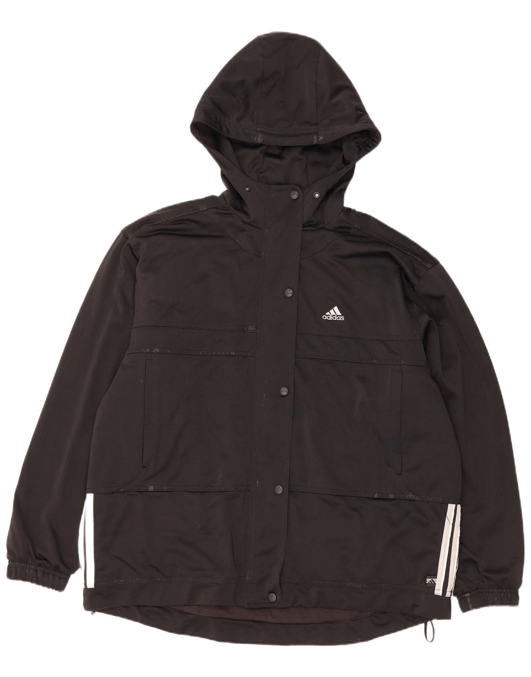 ADIDAS Giacca da ginnastica oversize con cappuccio da donna UK 14 Large Nera