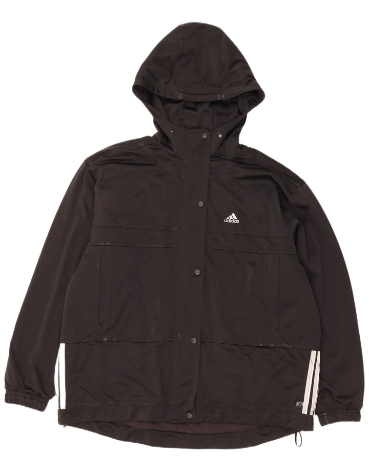 ADIDAS Giacca da ginnastica oversize con cappuccio da donna UK 14 Large Nera