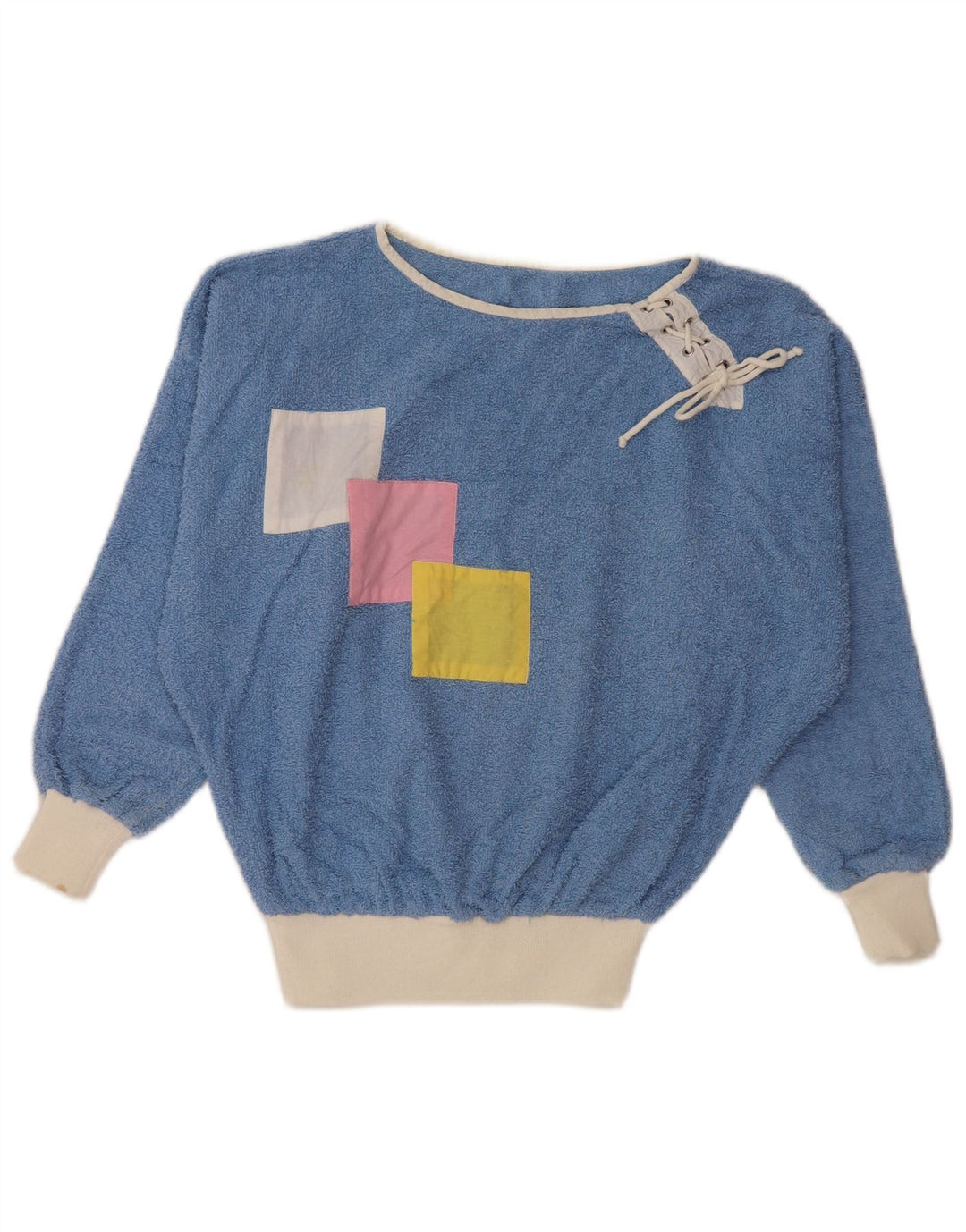 Maglione maglione con scollo a barca da donna VINTAGE UK 16 Large Blue Colourblock