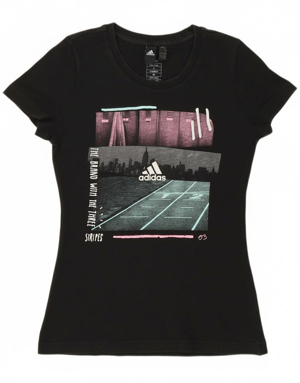 T-shirt grafica da donna Adidas Top UK 4/6 XS cotone nero