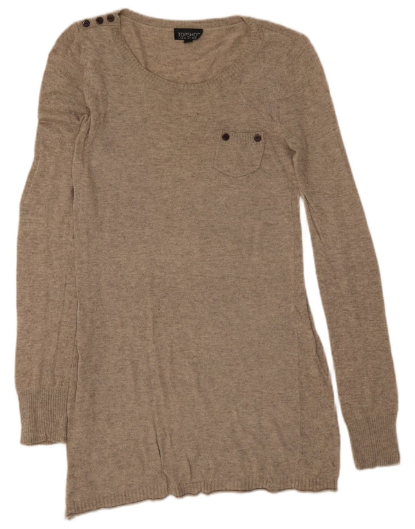 Maglione maglione con scollo a barca lungo da donna Topshop UK 10 piccolo viscosa beige