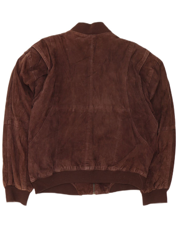 Giubbotto bomber in pelle scamosciata vintage da uomo UK 42 XL in pelle marrone